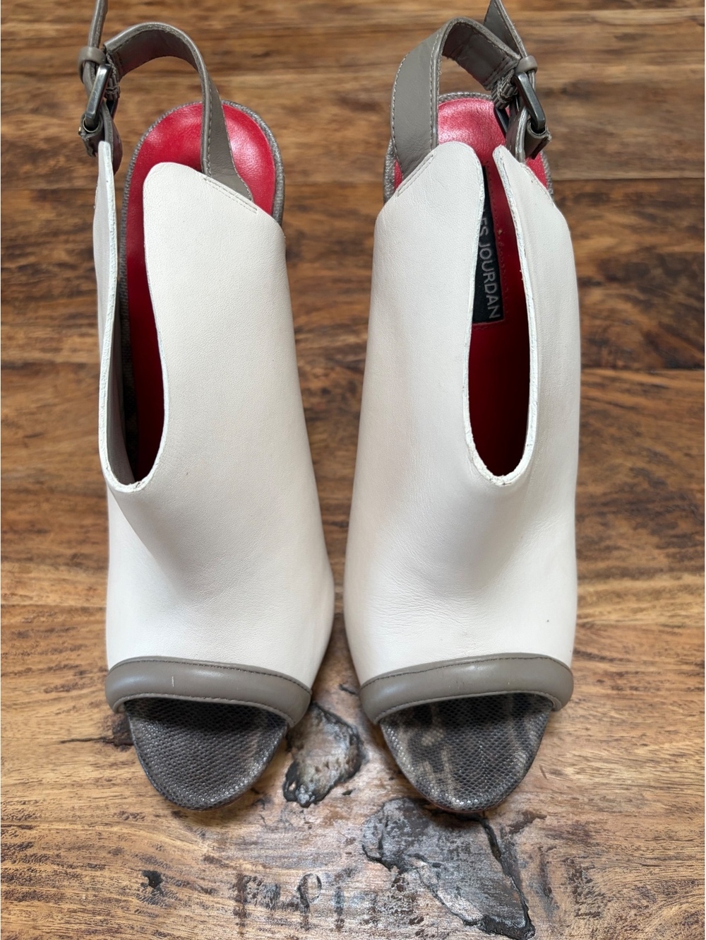 Charles Jourdan Paris Women's White Leather Peep Toe Slingback High Heels with T